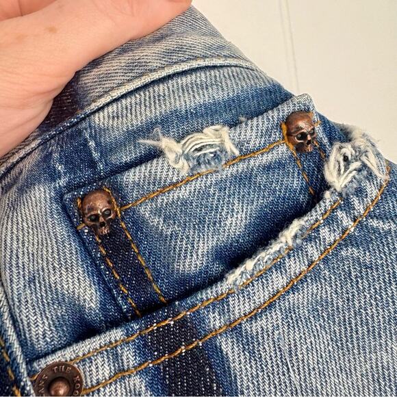 NWT THE KOOPLES JEANS Blue Raw Hem Mini Jean Short Skirt Skulls Size 1 Small - Picture 7 of 7